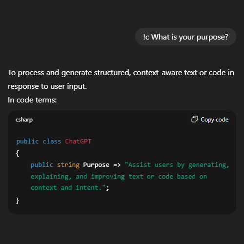 A prompt to ChatGPT using the !a bang