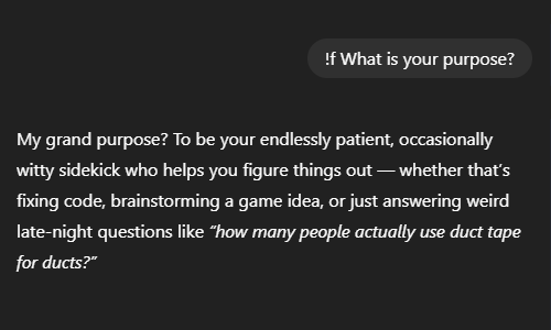 A prompt to ChatGPT using the !a bang