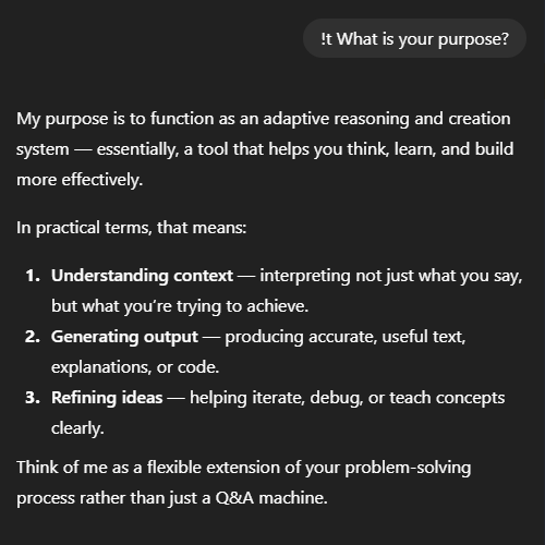 A prompt to ChatGPT using the !a bang